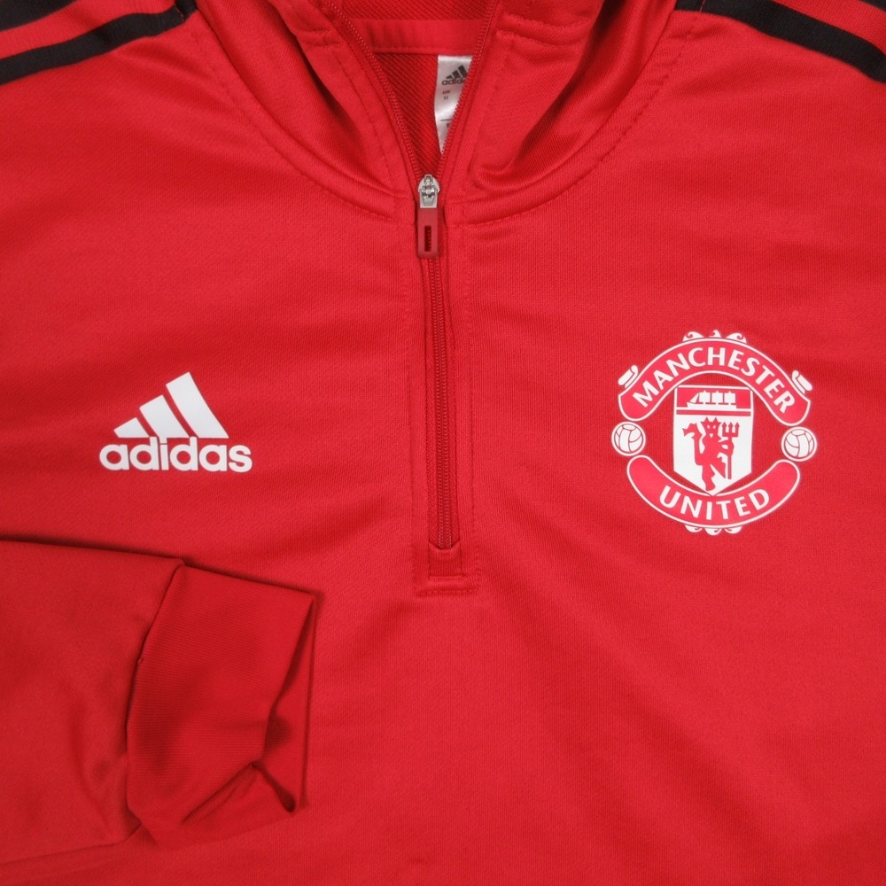 Manchester United Sweater Mens Medium Red Adidas Hoodie Sweatshirt 1/4 Zip Logo - Picture 2 of 11